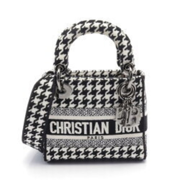 Dior LADY LITE Canvas Handbag Black White - Picture 1 of 6